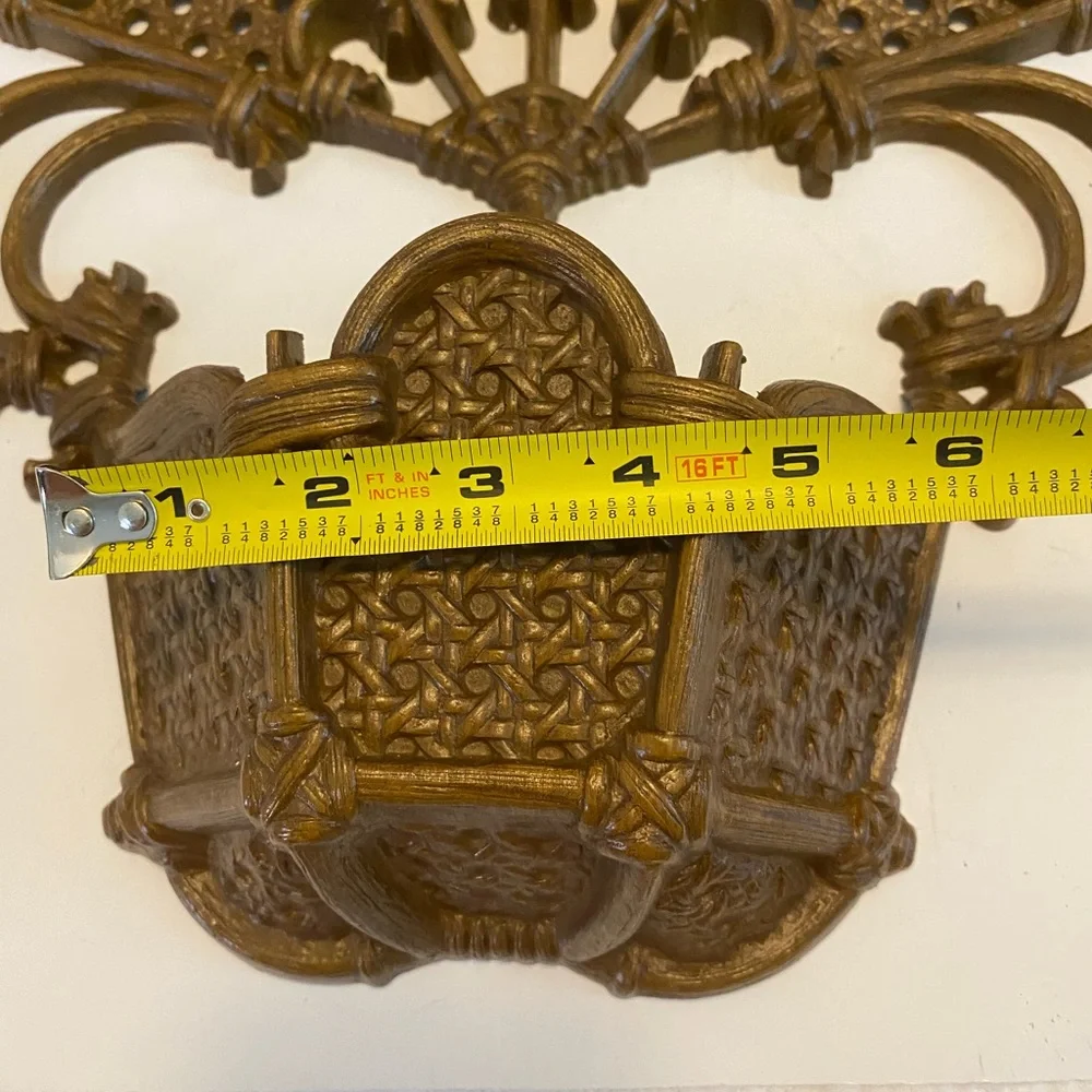 Vintage 1981 Burwood Faux Wicker Rattan Hanging Wall Pocket Planter MCM USA
